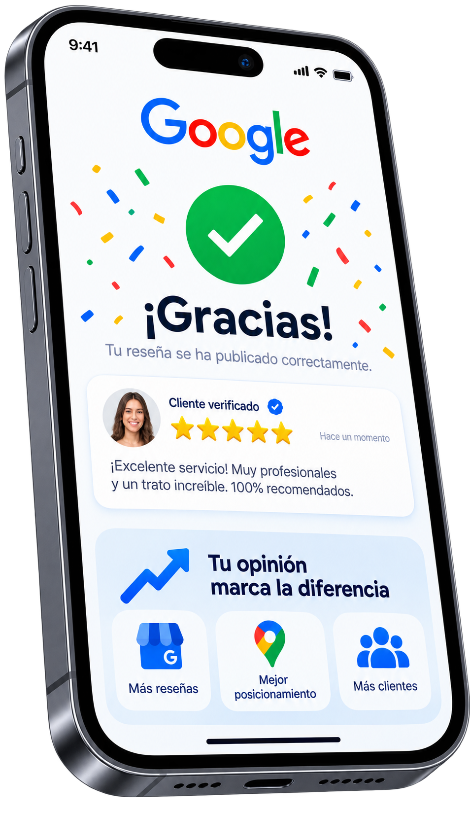 Smartphone mostrando la reseña publicada
